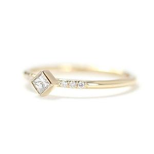 925 Sterling Silver Jewelry Plated Yellow Gold Square Cut <b>Dainty</b> <b>Ring</b> Moissanite <b>Ring</b> Set - Product Image 4