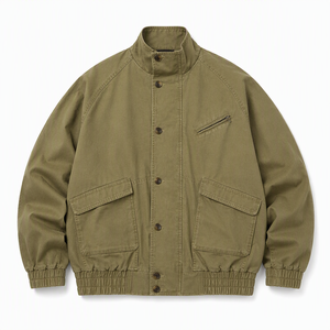 Men's Oversized Cotton Canvas Button-Front Jacket Loose Fit Utility Workwear <b>Coat</b> with Stand Collar Multi Pockets - Product Image 2