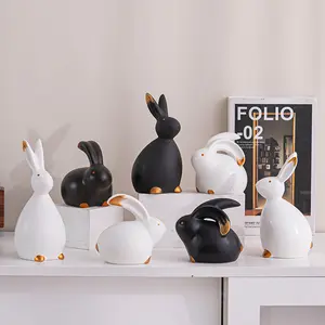 Keramische Schattige Pure Konijnenfiguurtjes Miniaturen Bunny Huisdecoratie Desktop Ambachten Ornamenten Easter Decoraties