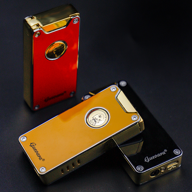 Guevara New Windproof Metal Usb Torch Lighter Electric Charging 2 Flame Lighter