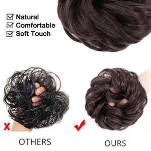 Morceau de cheveux <span class=keywords><strong>chignon</strong></span> désordonné marron châtaigne petits pains bouclés ondulés chouchou synthétique <span class=keywords><strong>chignon</strong></span> désordonné Extensions naturelles pièces de cheveux Updo pour les filles - Product Image 4