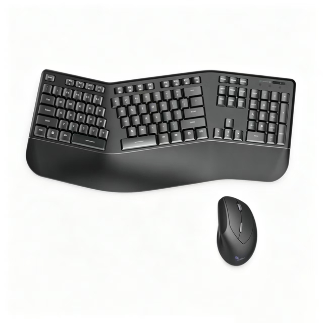 Ergonomic Wireless Keyboard Mouse Combo, 2.4G USB Split Design, 104 Keys Quiet Membrane, 1600 DPI for Office PC Mac