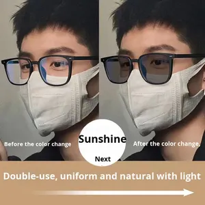 Men's Fashionable Photochromic Square <strong>Reading</strong> <strong>Glasses</strong> <strong>New</strong> Classic Simple Plain Black Frame Ultra-Light Slimming Diamond Trendy - Product Image 4