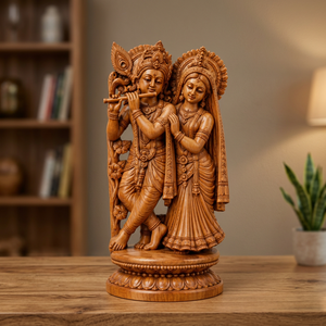 Statue en bois de Radha Krishna, idole de dieu hindou faite à la main, décoration de temple domestique, cadeau spirituel, décoration de Janmashtami Puja, art traditionnel - Product Image 4