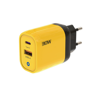 Chargeur rapide 30W à lumière bleue, adaptateur rapide PD+USB, charge rapide QC 3.0, double port USB 2, pour iPhone, Samsung, Xiaomi, chargeurs muraux