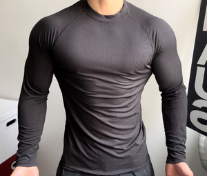 Maglia Sportiva a Maniche <span class=keywords><strong>Lunghe</strong></span> da Uomo Muscoloso, Top da Allenamento in Palestra Tinta Unita ad Alta Elasticità di Tendenza, Maglietta da Allenamento ad Asciugatura Rapida - Product Image 6