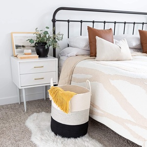 <strong>Black</strong> and White Decor Cotton Rope Basket Large Rope Storage Large <strong>Laundry</strong> Blanket Basket Canvas <strong>Laundry</strong> <strong>Bin</strong> - Product Image 4