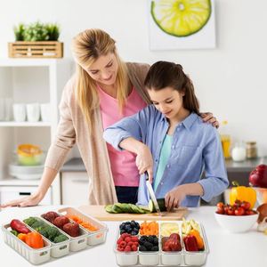 Contenedor de Verduras para Cocina, 4 Compartimentos, Transparente, Blanco, Moderno, Caja de Almacenamiento de Alimentos, Colador, Material PP+PET Moldeado por Inyección, para Mantener la Frescura - Product Image 4