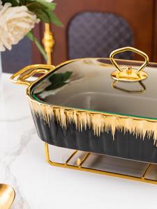 Wholesale Luxury Rectangle Ceramic Dry Pot Food Warmer <b>Set</b> Chafing Dish Wedding Hotel Equipment Hot Pot <b>Cookware</b> <b>Sets</b> with Lid - Product Image 4