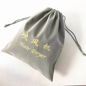 กระเป๋าใส่ไพ่นกกระจอกกำมะหยี่อินเดียคุณภาพดี ขนาดใหญ่ สีเทา พร้อมเชือกผูก สำหรับใส่ไพ่และบรรจุภัณฑ์ พร้อมโลโก้ - Product Image 4