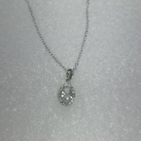 Collar de Lujo al por Mayor de Plata de Ley 925 con Zafiro Blanco de Corte Ovalado y Halo de Diamantes IJ Incrustados, Joyería de Regalo de Aniversario para Mujer