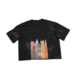 Camisetas gráficas de peso pesado para mujer, camisetas recortadas cuadradas con diamantes de imitación negros personalizados, camiseta gráfica con diamantes de imitación para mujer - Product Image 2