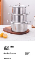 Ensemble de casseroles en acier inoxydable poli miroir, 3 pièces, avec poignée à oreilles courbées, couvercle à bouton sphérique, cylindre profond, compatible induction et gaz