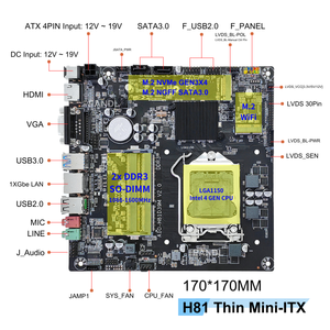 NUEVA Placa Base <span class=keywords><strong>H81</strong></span> Thin Mini-ITX Compatible con CPU <span class=keywords><strong>Intel</strong></span> de 4.ª Generación, 2x DDR3, Memoria de Doble Canal, NVMe NGFF M.2, SATA3.0, Placa Madre <span class=keywords><strong>H81</strong></span> ITX - Product Image 4