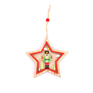 Wooden Christmas Hanging Ornaments Led <b>Lighted</b> House Car Tree Star Shape Festival Decorations - Product Image 5