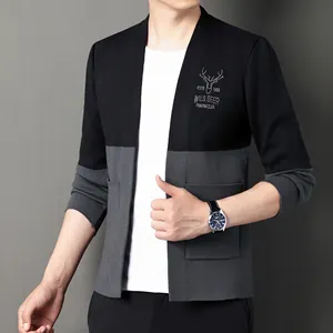 Factory price Chest deer polyester 45.8% viscose 38.5% nylon sleeve custom men coat cardigan knit sweater