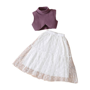 Falda de tutú blanca de malla <span class=keywords><strong>para</strong></span> niños, vestido de princesa de dos piezas <span class=keywords><strong>para</strong></span> bebé con <span class=keywords><strong>Blusa</strong></span> de algodón, venta al por mayor - Product Image 1