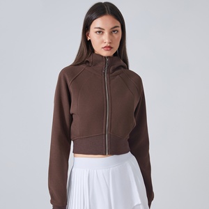 <span class=keywords><strong>Veste</strong></span> de yoga à col montant avec trou pour le pouce, coupe ajustée, doublée de <span class=keywords><strong>polaire</strong></span> respirante, fermeture éclair sur le devant, logo personnalisé, en spandex/nylon 220g - Product Image 3