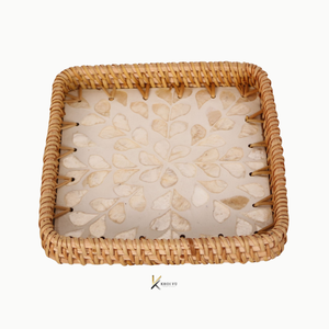 Bandeja de Servir de Madera - Duradera, Tejido de Ratán con Incrustaciones de Madreperla, Regalos y Decoración, Cuadrada, Elegante, Ecológica, Hecha a Mano, Decoración para el Hogar - Product Image 3