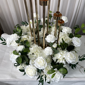 GreenLife High Quality Modern Silk Cream White Rose and Greenery Flower Ring for Wedding <b>Table</b> Candelabra <b>Decor</b> - Product Image 5