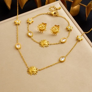 Sun And Star Gold Plated Jewelry <b>Set</b> For Women Everyday Wear Three Piece With Rhinestone Oval Pendant <b>Bracelet</b> Necklace Earrings - Product Image 1