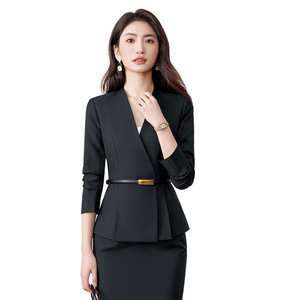 Women's Collarless Suit Set Long Sleeve Polyester Anti-Wrinkle Workwear For Office Front Desk Receptionists - Product Image 5
