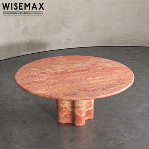 WISEMAX FURNITURE <span class=keywords><strong>Tavolo</strong></span> da Pranzo Contemporaneo in Travertino <span class=keywords><strong>Rosso</strong></span>, <span class=keywords><strong>Tavolo</strong></span> Rotondo in Pietra Naturale per Villa e Hotel - Product Image 4