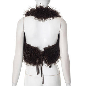 Nuovo Top 2025 moda <span class=keywords><strong>Sexy</strong></span> da sera senza schienale in pelliccia sintetica con <span class=keywords><strong>Mini</strong></span> <span class=keywords><strong>Shorts</strong></span> set in due pezzi da donna - Product Image 5