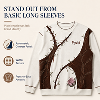 T-shirt décontracté à manches longues gaufré pour homme avec empiècements contrastants, broderie patchwork personnalisée, col rond, imprimé streetwear – Fabricant