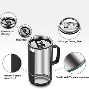 แก้วกาแฟสแตนเลสเก็บความร้อนพร้อมฝาปิด, แก้วกาแฟสุญญากาศสองชั้น, แก้วเดินทางมีหูจับ - Product Image 4