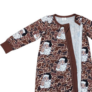 Venta al por mayor RTS Infant Brown Leopard Christmas Santa Print Jumpsuit Pelele de manga larga Cierre de cremallera Conjunto de ropa de Navidad - Product Image 5