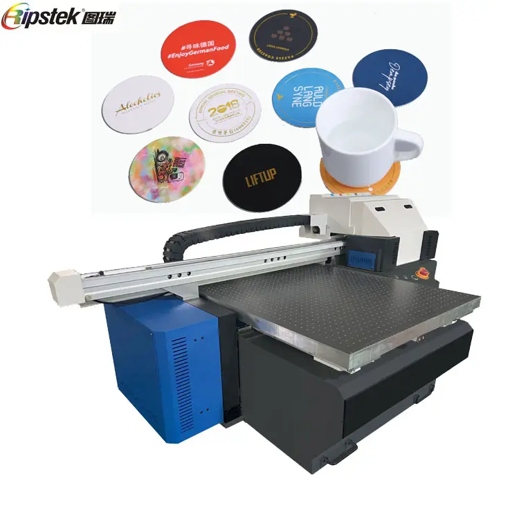 Ripstek 6090 uv flatbed printer with xp600 bottle uv printer 9060 with gh2220 printhead coffee beer coaster printing machine