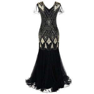 <span class=keywords><strong>Lin</strong></span> femmes Vintage Banquet sirène fête robe de mariée femme longue Maxi paillettes robe de soirée - Product Image 4