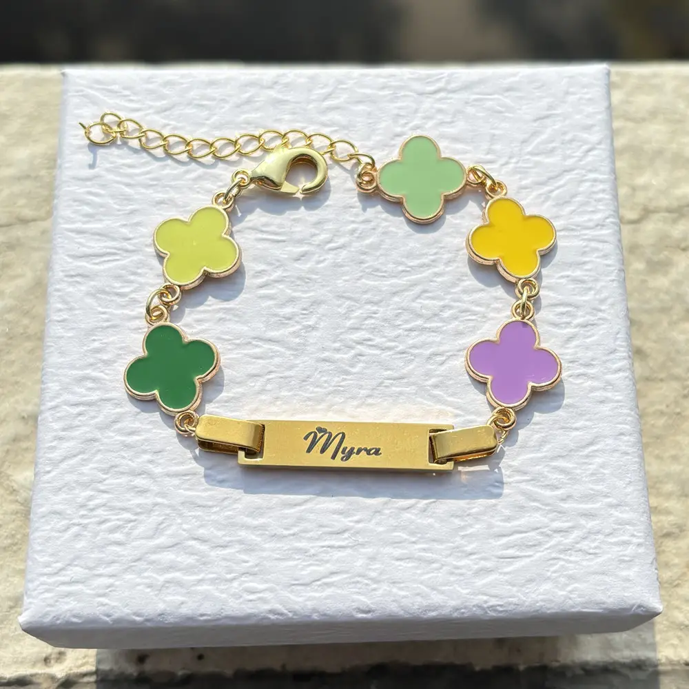 QIUHAN ODM Colorful Enamel Charms Cute Custom Name Bracelet For Girl