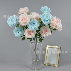 Rosa artificial Dongchen Crafts de un solo tallo con 3 cabezas y borde rizado para decoración del hogar y bodas - Product Image 4