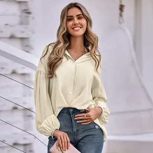 Women's Turn Down T-Shirts Solid Color Blouses Soft Loose Tops Business Casual Tunic Tops Shirts for Women