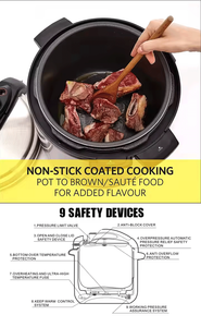 قدر ضغط كهربائي محمول 9 في 1 سعة 5/6 لتر من الستانلس ستيل، وعاء داخلي غير لاصق، شاشة LED، تحكم ميكانيكي، للاستخدام المنزلي - Product Image 5