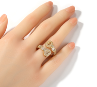Bagues en forme de cœur dorées pour femmes, plaquées or 18 carats, zircon coloré, double cœur, bijoux, cadeau pour la Saint-Valentin