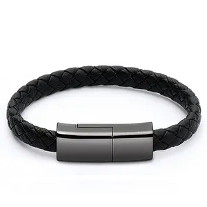 Mode Aangepaste Lederen Armband Usb Oplader Kabel Mobiele Telefoon Opladen Data Lijn Armband Kabel