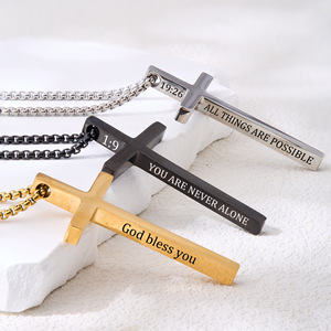 Collar con Cruz <span class=keywords><strong>de</strong></span> Acero Inoxidable Pulido, Grabado Personalizado, Estilo Deportivo Unisex, Cadena <span class=keywords><strong>de</strong></span> Eslabones, <span class=keywords><strong>Dios</strong></span> te Bendiga - Product Image 1