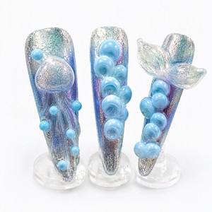 Ongles à presser 3D Méduse Sirène, en acrylique pailleté, couvrance totale, longs, pour la décoration des doigts - Product Image 3