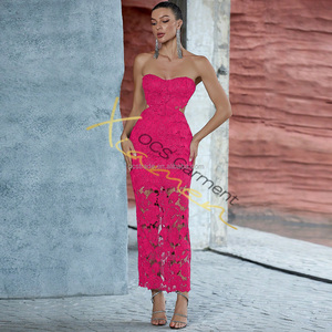 Vestido <span class=keywords><strong>de</strong></span> <span class=keywords><strong>Fiesta</strong></span> Transparente con Encaje Bordado <span class=keywords><strong>de</strong></span> Ocstrade, Precio Económico <span class=keywords><strong>de</strong></span> Fábrica, Sin Mangas, con Aberturas, Color Rojo Rosa, Vestido <span class=keywords><strong>de</strong></span> Noche Elegante - Product Image 4