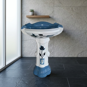 Lavabo sur pied en céramique de grande taille, forme diamant unique, pour salle de bain de centre commercial - Product Image 3