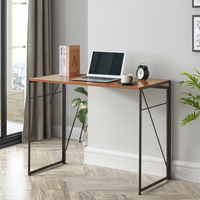 Bureau d'ordinateur de bureau moderne en acier inoxydable modulaire avec panneau en bois, table pliante de chevet