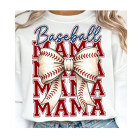 Transfert DTF personnalisé en plastisol thermocollant pour t-shirts, motif 'Sports Baseball Mama Bow'