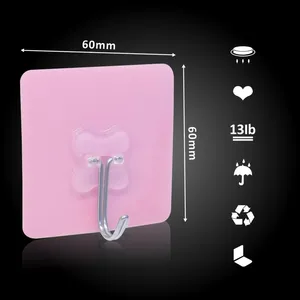 Strong Stainless Steel Wall Hooks with No Drilling Self-Adhesive Rubber and PS Material Number Pattern Plastic Wall Hangers