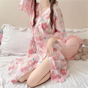 Robes de grande taille 150 kg, 3XL, <span class=keywords><strong>Kimono</strong></span> <span class=keywords><strong>japonais</strong></span> pour femmes, chemise de nuit ample à bretelles florales, longueur genou, peignoir grande taille, vêtements de détente - Product Image 3