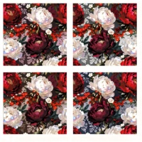 Nappe Rectangulaire Élégante Rouge et Blanche à Motifs Floraux en PVC, Imperméable, Anti-taches, Personnalisable et Écologique pour Table à Manger