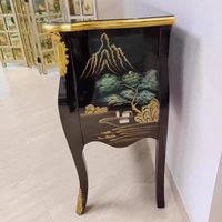 Armoire d'entrée antique en bois massif européen, commode florale baroque peinte à la main, coffre de rangement de chambre à coucher de style français
