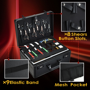 Professional Barber <b>Briefcase</b> with 2 Sliding Trays 6 Clipper Storage Slots Hard Shell Organizer for Salon & Mobile Hair Stylists - Product Image 3